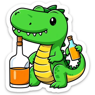 crocodile with a bottle of whiskey sticker