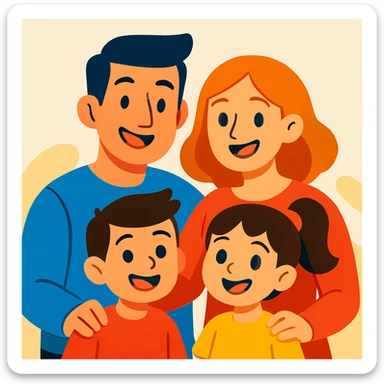 a family in a modern cartoon style, vibrant colors, smiling faces sticker