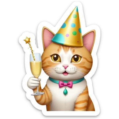 happy birthday cat drinking champagne sticker