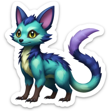 Realistic Sharp mossy elemental detailed Colorful translucent luminescent glowing Trico-Noibat-batty-Sergal-Furret-Ferret-Wolverine-Vernid-furry-fursona-fusion-Fakemon-animal-hybrid-creature, full body sticker