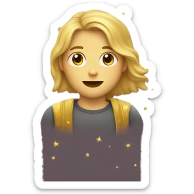 Person wearing t shirt filled with golden galaxies sticker