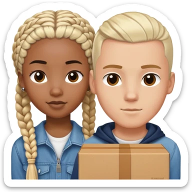 Teenage Interracial couple of a black woman with box braids and a white blonde man with a buzz cut  sticker