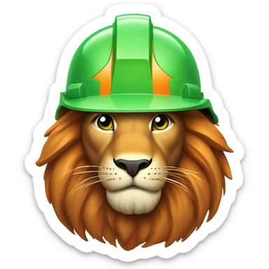 Head of a Lion wearing safety helmet as call center in green and orange theme sticker