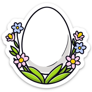 A white egg surrounded by spring flowers and floral designs sticker