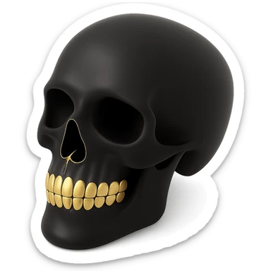 Add gold teeth to the 3d matte black skull, keep the minimalist modern aesthetic, with no background. sticker
