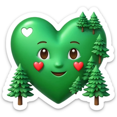 a big green heart emoji inscribed on it "I love you Candy"  with small pine trees behind it sticker