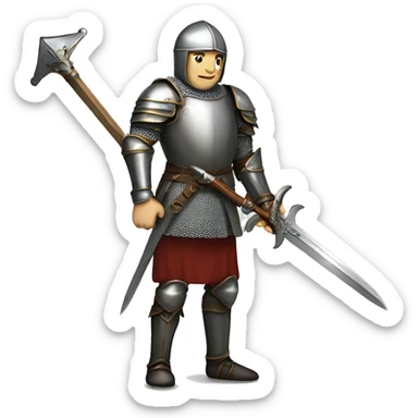 Guy wearing armour from medieval  holding a big sword sticker