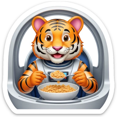Tony the Tiger in a spaceship eating cereal  sticker