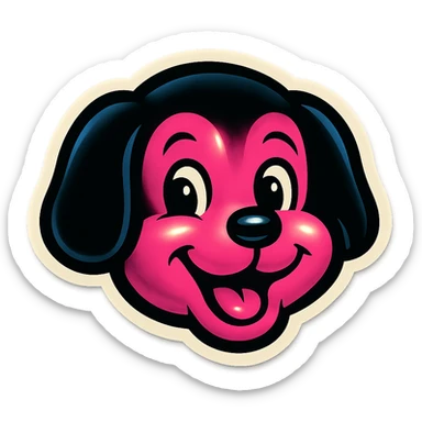 black and pink puppy face, cheerful and fun, vintage sticker look sticker