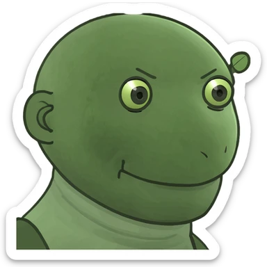 emoji-style narcbot towering over mountains walking across a landscape with clouds around its head sticker