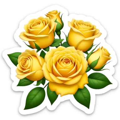 big bouquet Sunshine Yellow Tea Rose, luxuriant, leaf, bud sticker