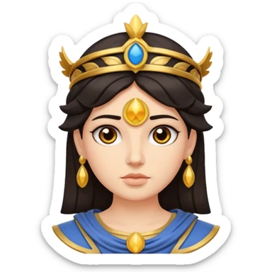 Athena the Greek goddess, dark haired, facing camera, in emoji style important deity in Greek mythology, daughter of Zeus, Strategic warfare Wisdom and intellect Craft, engineering, building, navigation Justice good governance Protection of cities embodys rational, disciplined intelligence  sticker