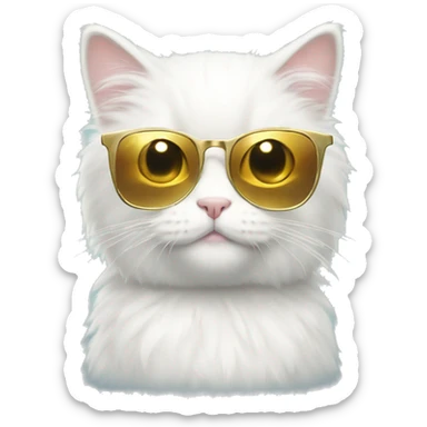 fluffy cute white cat with golden glasers reading sticker