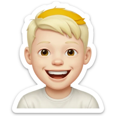 albino boy laughing white shirt sticker