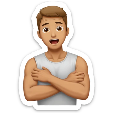 guy with screaming expression with arms crossed hugging his neck sticker