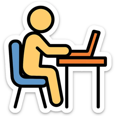 color outline icon of a person working at a desk, minimal color sticker