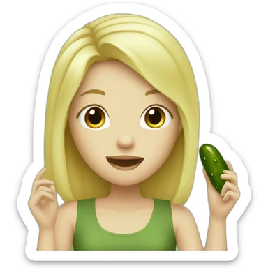 blonde girl eating a pickle sticker