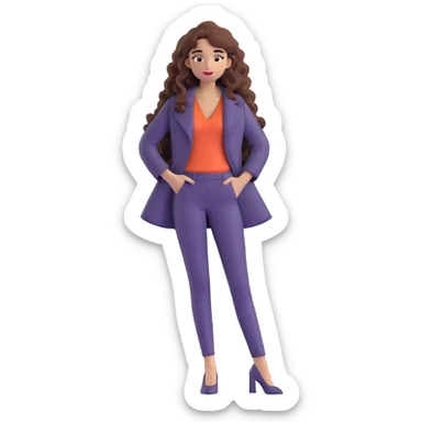 Trendy fashionable woman with long curly hair wearing chic clothes sticker