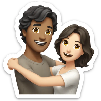A pale half Asian man with short dark hair and white woman with long wavy brunette hair dancing together sticker