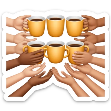 many hands hold the cup

 sticker