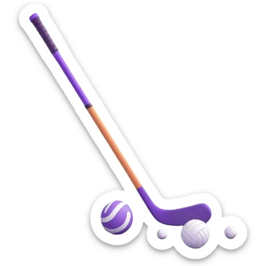 field hockey stick and ball on lush green field sticker