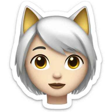 A white skinned catgirl with black hair and gold highlights sticker