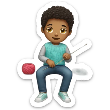 Mixed race boy knitting a shirt sticker