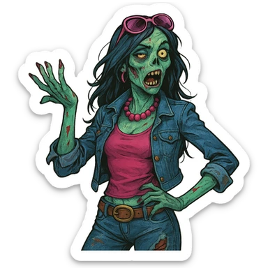 zombie lady wearing 2000s fashion, stylish, expressive sticker
