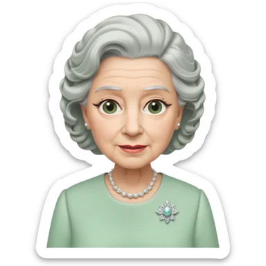 Queen Elizabeth with grey hair and waves in pastel green clothes sticker