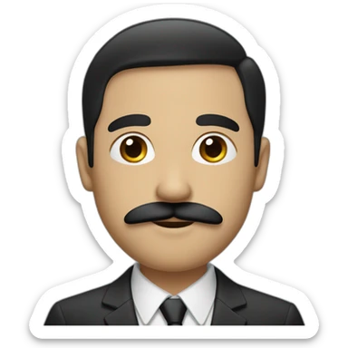 Man with a 2 centimetre black moustache and black hair wearing a suit sticker