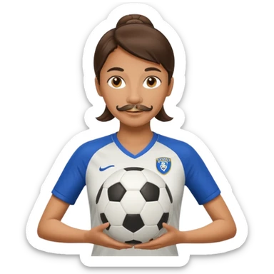 woman soccer player with mustache holding soccer ball sticker