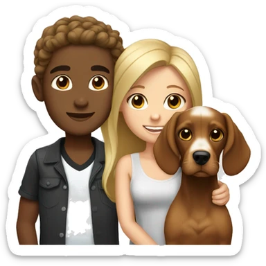 Blonde girl and brown boy with cocker spaniel sticker