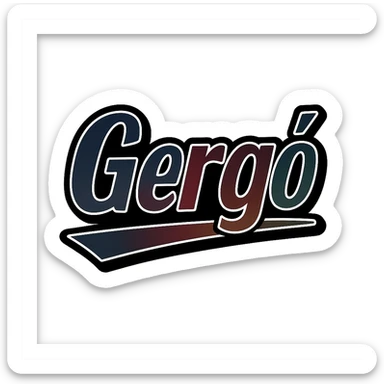 Gergő name with long ő letter in masculine, modern gradient font with dark contour, prominent and clearly visible white border like the sample image, dynamic slanted underline, masculine color shades including blue, gray, burgundy, green, brown, 1000x1000 px, PNG, transparent background, in the style of the uploaded sample. sticker