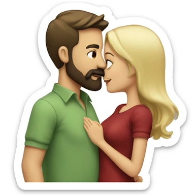blonde girl with sage green shirt kissing man with dark brown hair, dark brown beard and mustache, and wearing a red shirt  sticker