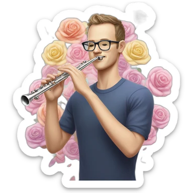 Jonathan Toews wearing glasses as a rainbow musical flute instrument in a symphony with pastel roses sticker