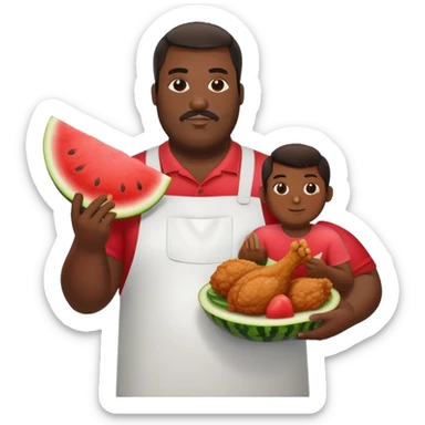 Big black man holding fried chicken and watermelon sticker
