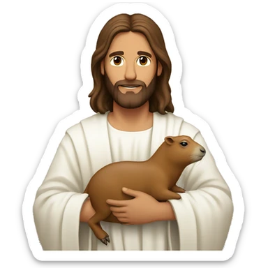 jesus christ holding a capybara  sticker