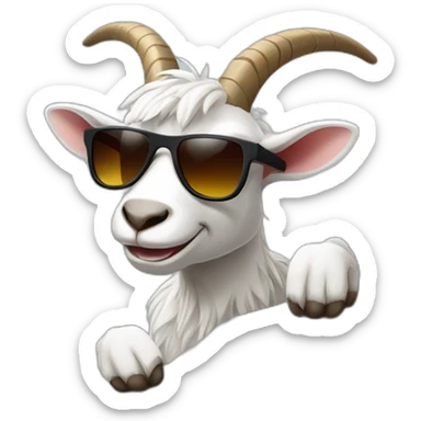 cool goat with sunglasses climbing on gray rock sticker