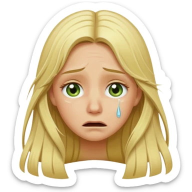 blonde with long hair and swamp-colored eyes, crying, iOS Apple emoji style sticker