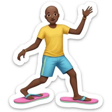 Realistic Black bald man dancing in his flip flops  sticker