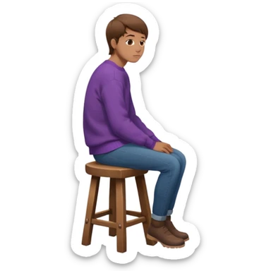 a person sitting on stool full back head turn. sticker