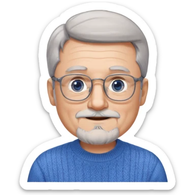 Create me an emoji of an old man. Gray short size hair. Gray beard. Squarer Glasses. Blue eyes. Little smile sticker