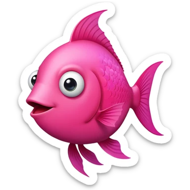 extremely derpy bright pink fish in perfect side profile facing right, but with both googly eyes comically visible and looking at viewer, stupid expression, flat 2D side view, very silly and goofy sticker