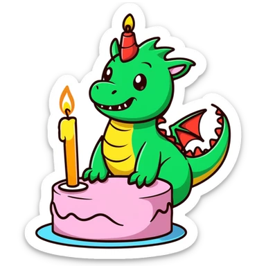 happy dragon blowing out 1 candle on cloud cake sticker