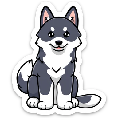 black husky dog ​​with raised ears sits sticker
