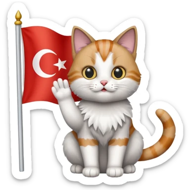 Rengi gri beyaz olan türk bayrağı sallayan kedi sticker