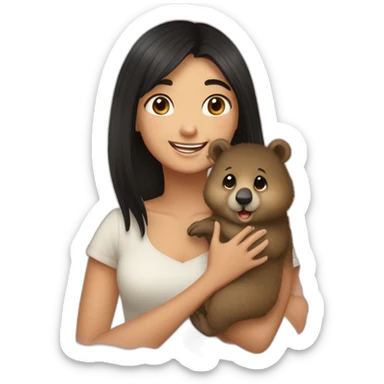 happy-girl-who-is-black-hair-and-hugging-happy-quokka sticker