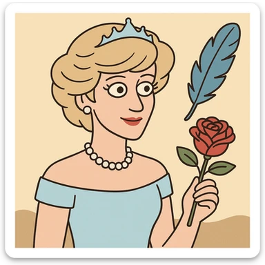 Princess Diana a red rose a blue feather  sticker