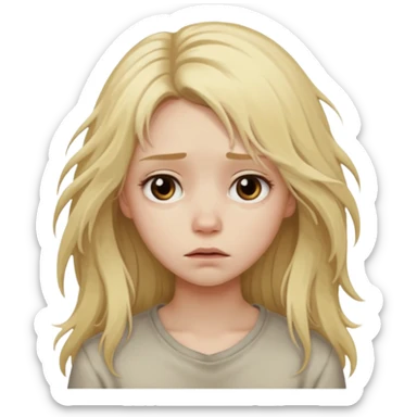 blonde girl, with long messy hair, and sad look sticker