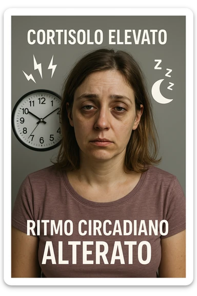 Donna con cortisolo elevato ritmo circadiano alterato immagine realistiche in italiano sticker